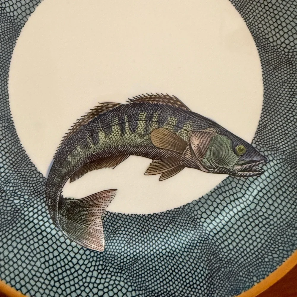 Williams Sonoma 4 English Angler Fish Plate Salmon Trout Bass Cod Made England